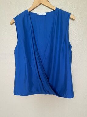 Mango L Lyocell Sleeveless Surplice Top in Cobalt Blue